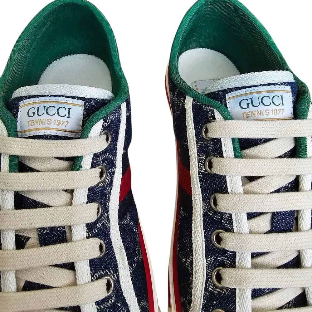 Gucci Tennis 1977 Blue Denim GG Supreme Web Stripe Low Top Sneaker Size 41 US 11